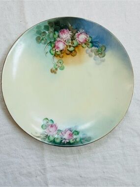J & C Bavaria Plate Hecklin Studio Mpls. Pink Flowers Gold Rim 6 1/2" Vintage